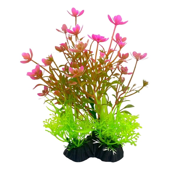 Aquarium Decorations, Small Artificial Plants, Plants for Fish Tank, Aquarium Décor Plastic Plants, Decorative Plants, Pink Blooms, 1 Pc