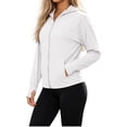 thumbnail image 3 of Women's Loose Fit Long Sleeve Solid Color Zipper Hoodie Sun Protection Yoga Jacket Top Soft Versatile Cover Up for Workout Running Outdoor Sports | CSEONE,White XL, 3 of 7