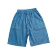thumbnail image 3 of Fengqque Boy and Girl Denim Shorts Straight Leg Shorts High Elastic Waist Baggy Jeans Shorts with Pockets 6-14 Years Old Blue 4-5 Years, 3 of 4