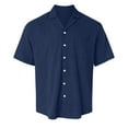 thumbnail image 4 of Huresd Men's Wrinkle Free Untucked Cuban Shirt Business Casual Button Down Tops Short Sleeve Solid Color Shirt Dark Blue M, 4 of 5