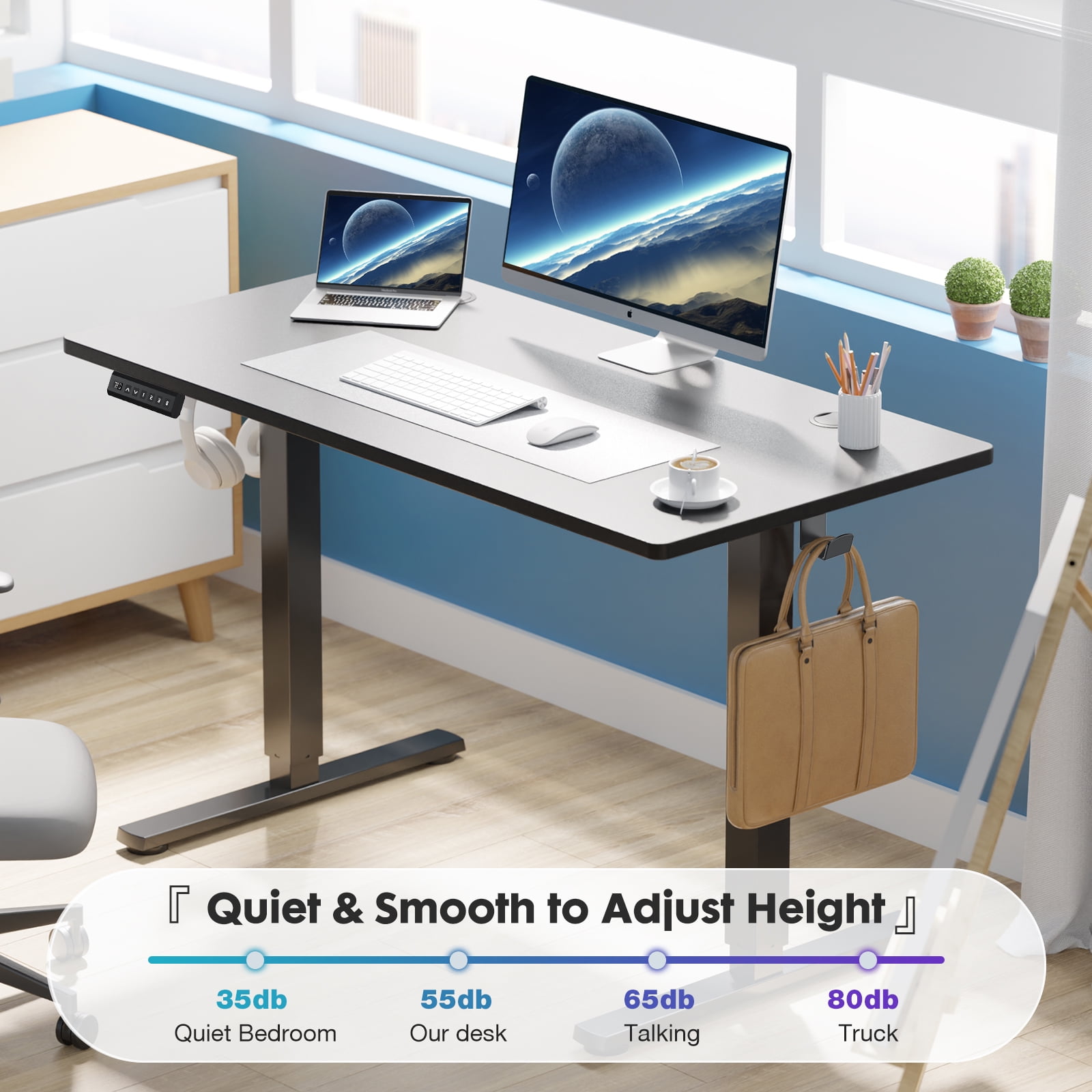 edx Electric Standing Desk, Height Adjustable Desk, 63 x 24 Inches Ergonomic Stand up Desk with Memory Preset for Home Office, Black