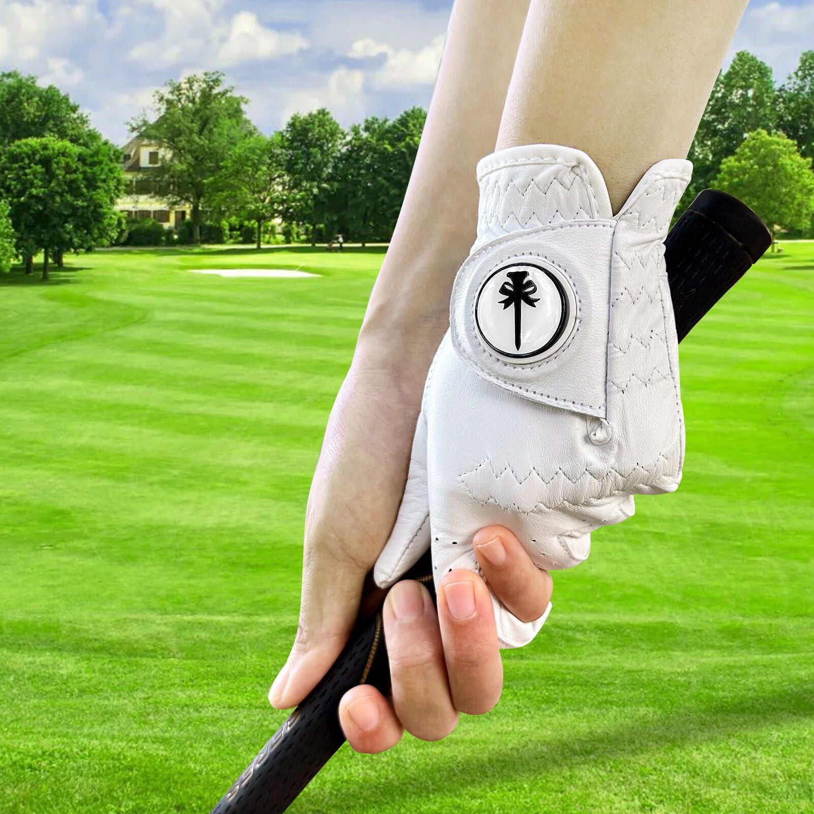PINKTEE Golf Gloves for Women Ladies Soft Cabretta Leather Breathable Glove with Ball Marker Small Medium Large XL
