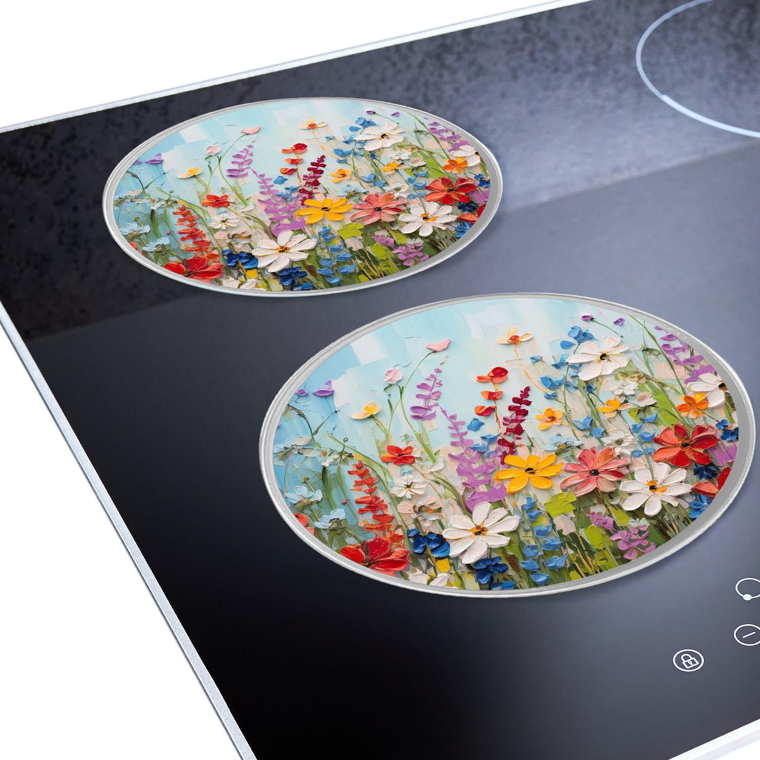 Round Stove Burner Covers 4 Pcs Metal Electric Stove Burner Covers 8Inch And 10Inch ,Red Poppies Spring Flowers Wildflowers pattern