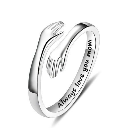 Turandoss Gifts for Mom Hug Rings for Women Mothers Mom Ring Jewelry Hand Love Adjustable Ring Mothers Day Birthday Gifts for Mom Mother Grandma
