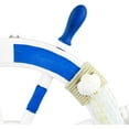 thumbnail image 3 of Wooden Ship Wheel (White & Blue Painted) - Rope, Fishnet & Sailboat Motif - 24 Inches, 3 of 5