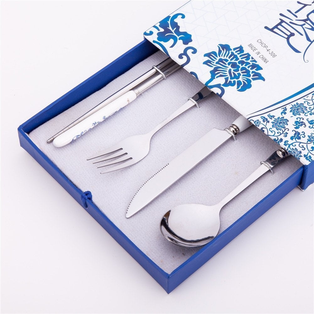 4 Pcs Elegant Oriental Inspiration Silverware Stainless Steel