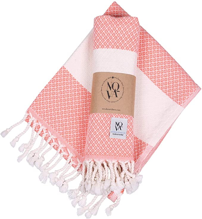 Luxury Linen Turkish Hand Towels for Bathroom Set of 2, Diamond Weave