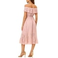 thumbnail image 3 of INSPIRE CHIC Women's Off Shoulder Floral Lace High Waist Short Sleeve Midi Dress, 3 of 5