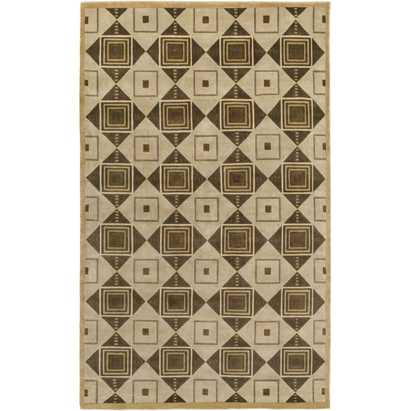 Hauteloom Tribune Wool Living Room, Bedroom Area Rug - Farmhouse - Gray, Taupe, Dark Brown - 2' x 3'