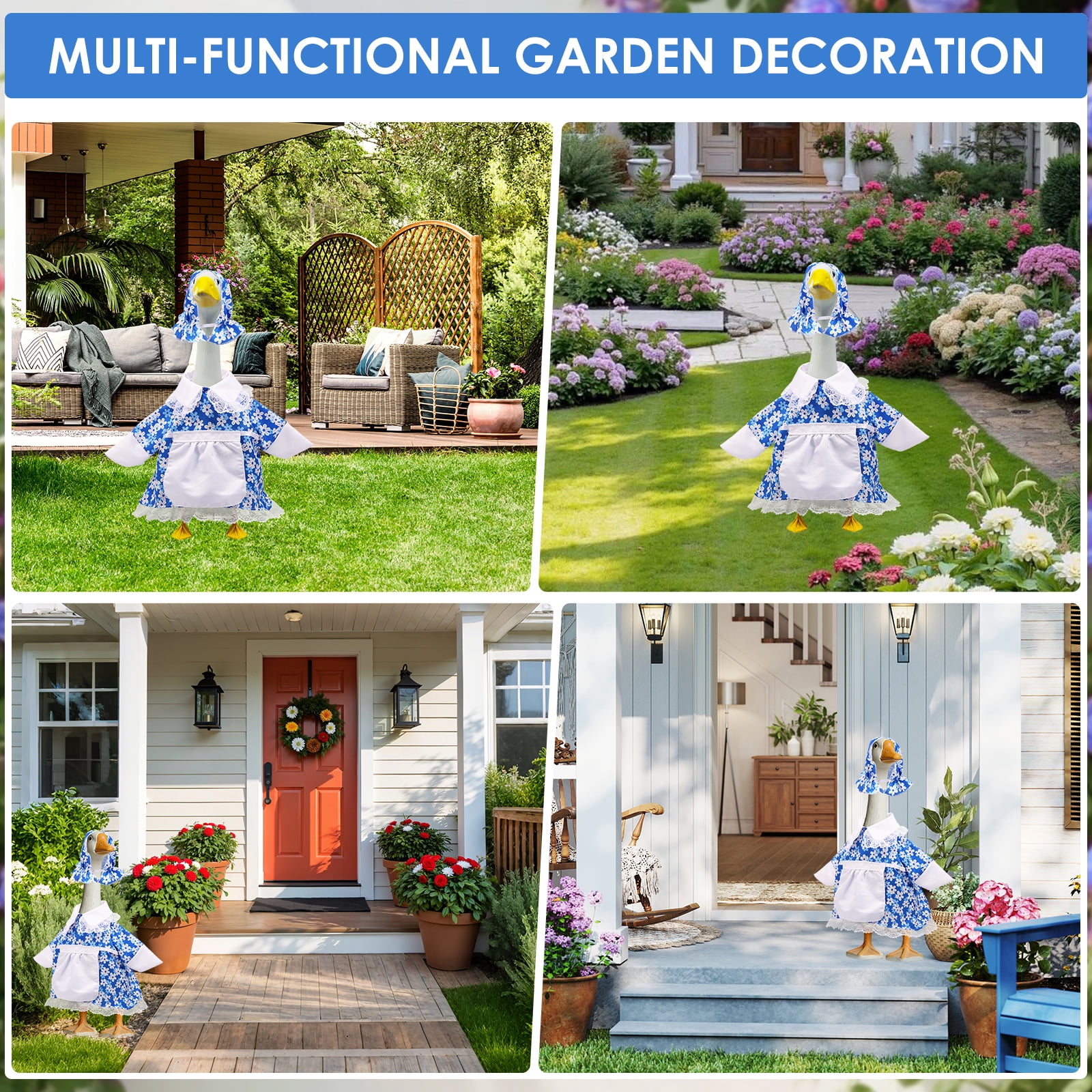Qenwkxz Porch Goose Outfit for 23''h Cement Statue Goose Skirt Costume for Valentines Outdoor Yard Lawn Patio Decor (Blue)