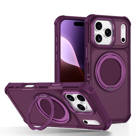 Mynvo Case for iPhone 18 Pro Max with Kickstand, Anti-Glare Magnetic Back Cover Rugged Slim Lightweight Non-Slip Support Wireless Charging Shockproof Proyective Bumper, Cherryred