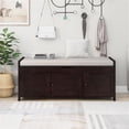 thumbnail image 2 of Wood Storage Bench with Removable Cushion and 3 Shutter-Shaped Doors (Espresso), 2 of 8