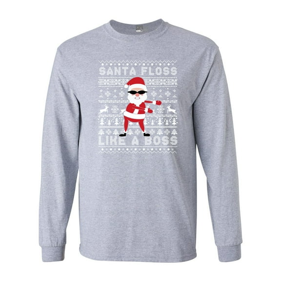 Long Sleeve Adult T-Shirt Santa Floss Like A Boss Christmas Funny DT