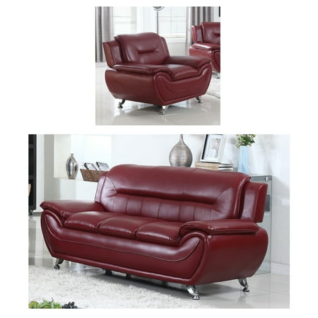 Norton Faux Leather Modern Living Room Sofa And Chair Set Burgundy Norton Faux Leather Modern Living Room Sofa And Chair Set Burgundy