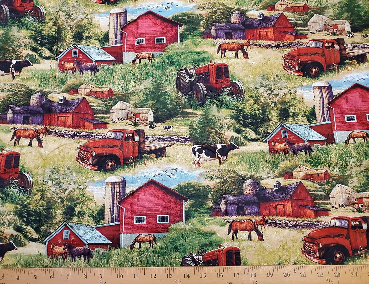 Fabric Visual Arts 2 Yards Country Farm Patchwork Fabric Cotton