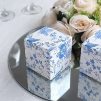 Efavormart 25 Pack White Blue Chinoiserie Floral Print Paper Gift Boxes, Cardstock Party Shower Candy Favor Boxes - 3"x3"x3"