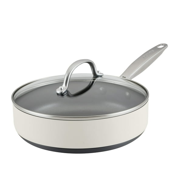 Anolon Achieve 3 Quart Hard Anodized Nonstick Saute Pan with Lid, Cream