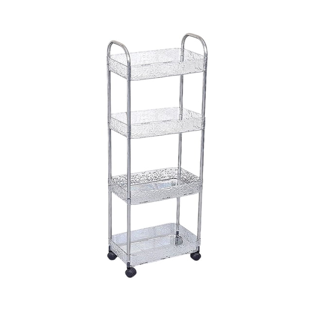 Bathroom Storage Cabinet Four Tier Kitchen Bathroom Living Room Shelf Floor Storage Rack Multi-Layer Transparent Storage Cabinet Movable Trolley Kitchen Shelf Rack