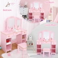 thumbnail image 5 of Girls' Vanity Table and Stool Set, Kids Makeup Dressing Table with Wood Makeup Playset Toy, Kids Vanity Set with Mirror & Drawer for Age 4-9, Pink, 5 of 5
