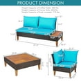 thumbnail image 3 of Costway 4PCS Patio Rattan Furniture Set Cushioned Loveseat w/Wooden Side Table Turquoise, 3 of 7