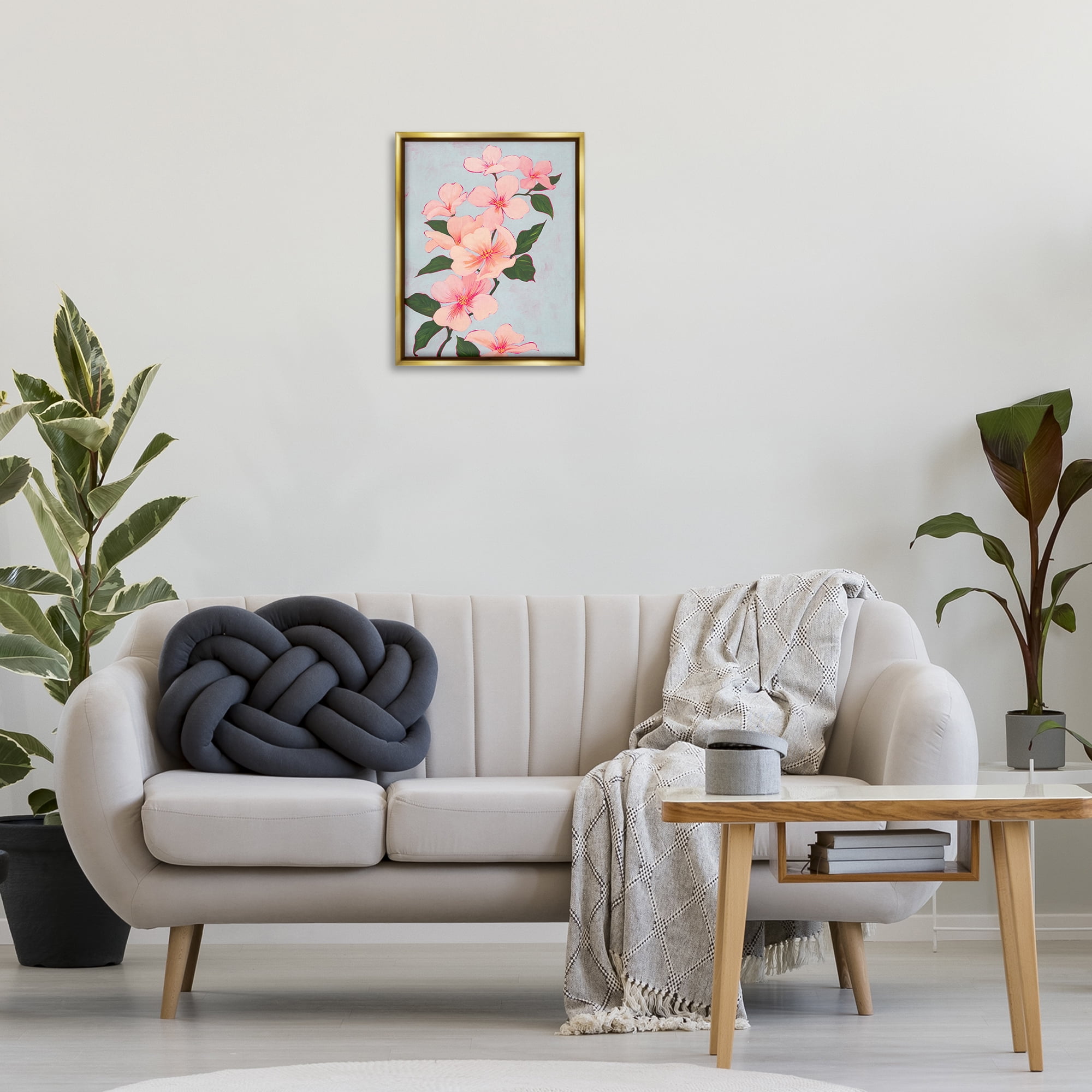 Stupell Industries Delicate Cherry Blossoms Botanical & Floral Painting Gold Floater Framed Art Print Wall Art, 17 x 21