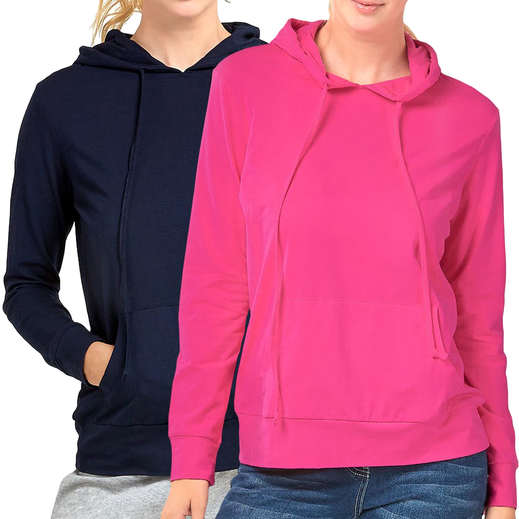 TheLovely Women's Thin Cotton Light Pullover Hoodie Sweater Top (Navy/Fuchsia, M), Size: Medium, Blue