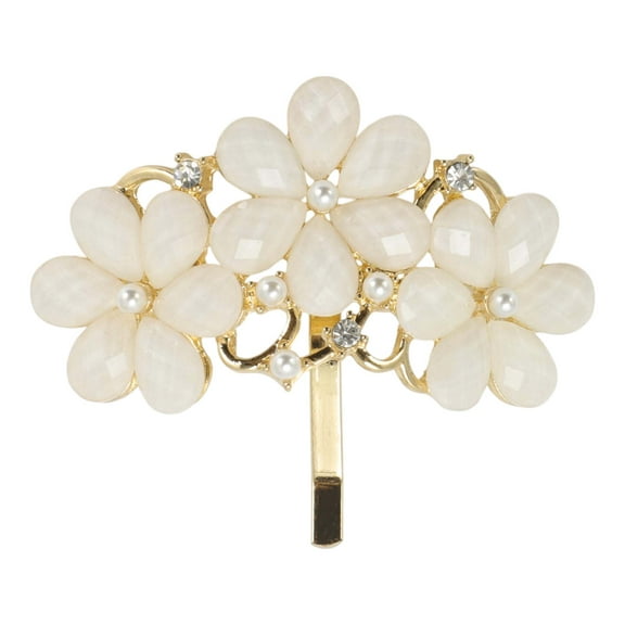 Unique Bargains 1 Pc Ponytail Buckle Hair Clip Floral Hair Ponytail Cuff for Women Beige Gold Tone
