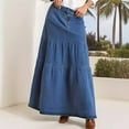 thumbnail image 5 of GEWSEY Women Casual Denim Maxi Skirt Elastic High Waist Tiered A Line Long Jean Skirt Y2k Western Patchwork 2025 (Blue, S), 5 of 6