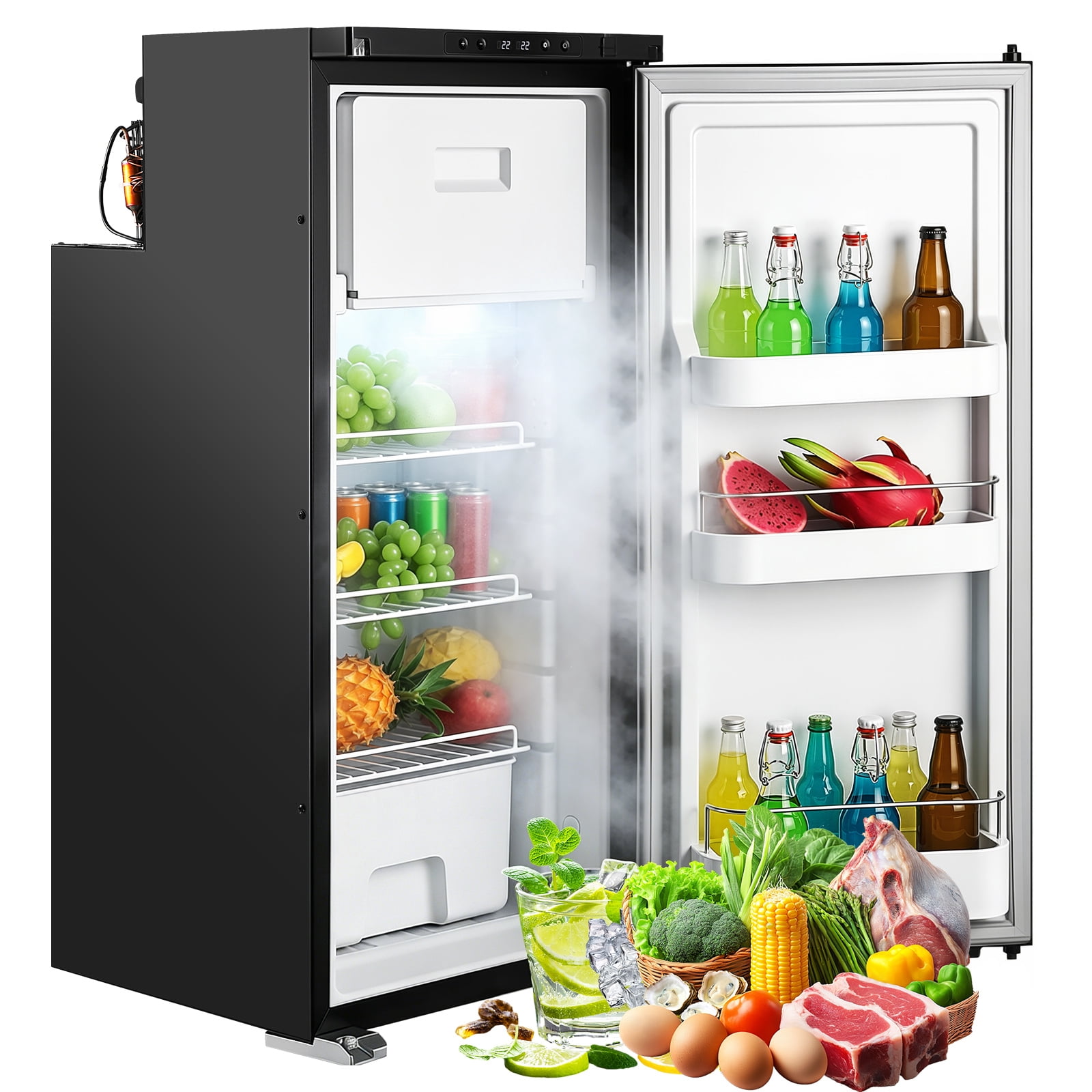 Hemoton Black Rv Refrigerator with Dual Temperature Zones and Powerful Cooling for Camping