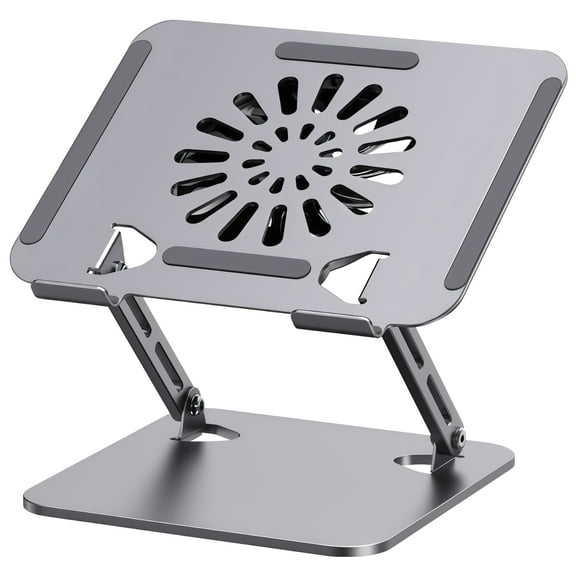 Adjustable Laptop Cooling Stand with Fan, Ergonomic Desk Riser for Laptop and Tablet, Carbon Steel Frame with USB Cooling Pad, Anti-Slip Base, Compatible with 10鈥?7 Inch Devices