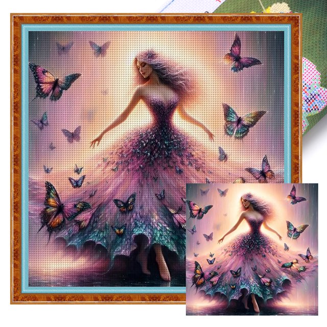 Kit Punto Cruz para Niña Bordado Con Hilo Algodón Ecológico 11CT Arte 50x50cm