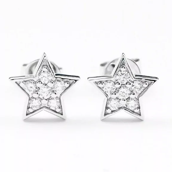 0.30 Ct Round Cut Simulated Diamond Star Stud Earrings, 14K White Gold Plated Silver, Hypoallergenic, Cute Jewelry for Women
