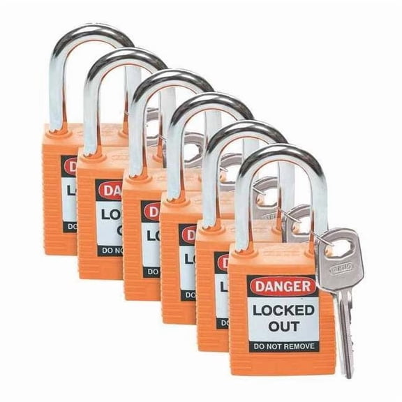 Brady Lockout Padlock, KA, Orange, 1-3/4"H, PK6 123270