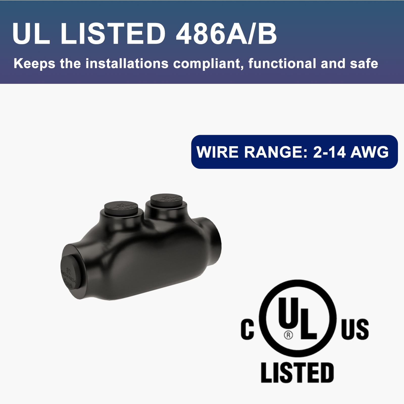 2 Port Insulated Wire Connectors Black Splice Connector 2-14 AWG Multi Cable Connector Soldering Lugs Double Side Entry Cable Splicers with Oxide Inhibitor, UL Listed- 5 Pcs