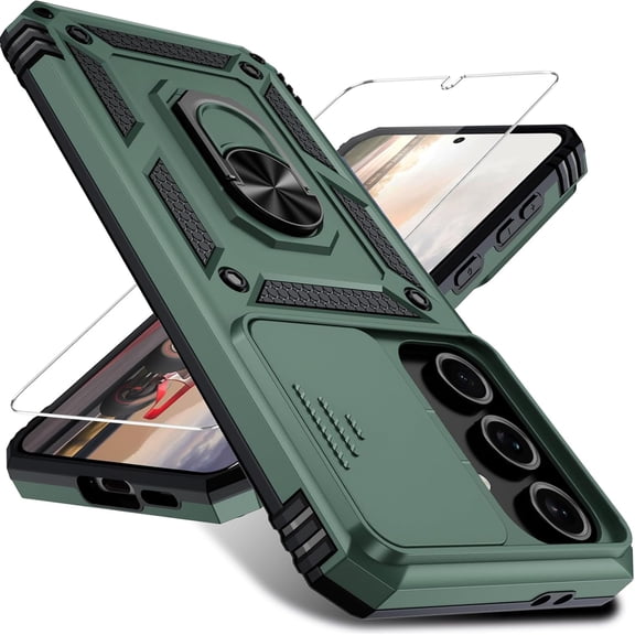 MYKOMI for Samsung Galaxy S25 Plus Case with Camera Lens Cover, HD Screen Protector, 10 FT Military Grade Drop Protection, Magnetic Ring Holder Kickstand Protective Phone Case