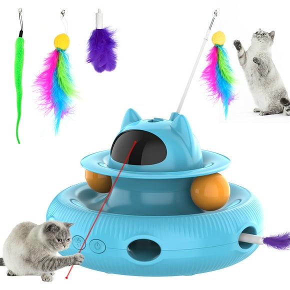 4 in 1 Indoor Interactive Cat Toy Smart Cat Feather Wand USB Rechargeable Cat Teaser Blue