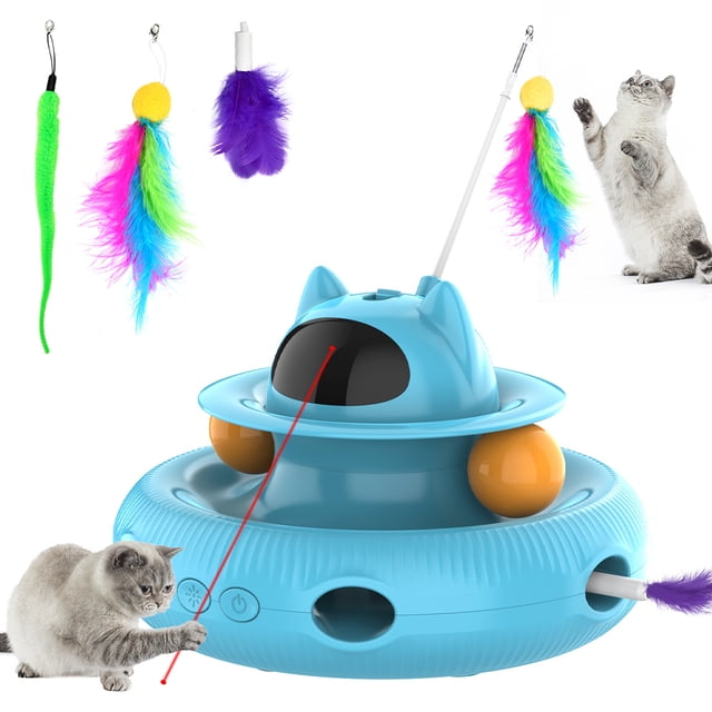4 in 1 Indoor Interactive Cat Toy Smart Cat Feather Wand USB Rechargeable Cat Teaser Blue