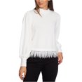 thumbnail image 1 of 1.STATE Womens Feather Hem Pullover Sweater, Off-White, Medium, 1 of 1