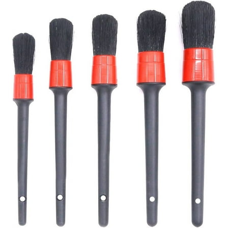 5 Pcs Premium Natural Boar Hair Detail Brush Set, Automotive Detailing Brushes for Cleaning Wheels/Engine/Interior/Emblems/Interior/Exterior/Air Vents