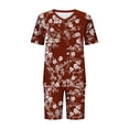 thumbnail image 5 of ZToonmas Women's Plus Size V Neck Short Sleeve Vintage Print Top and Elastic High Waist Bike Shorts 2 Piece Casual Loungewear Set, 5 of 5