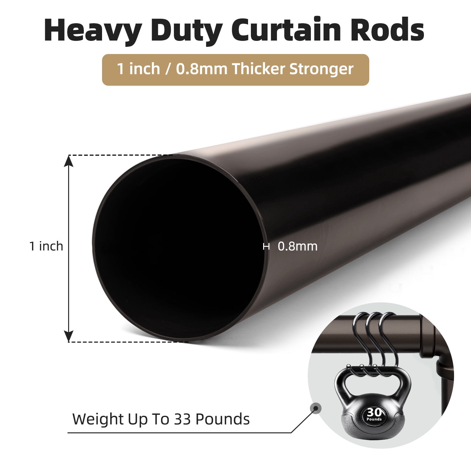 120" to 240"Curtain Rods for Windows,1 inch Industrial Curtain Rod, Adjustable Wrap Around Curtain Rods,Industrial Indoor/Outdoor Curtain Rod,Bronze