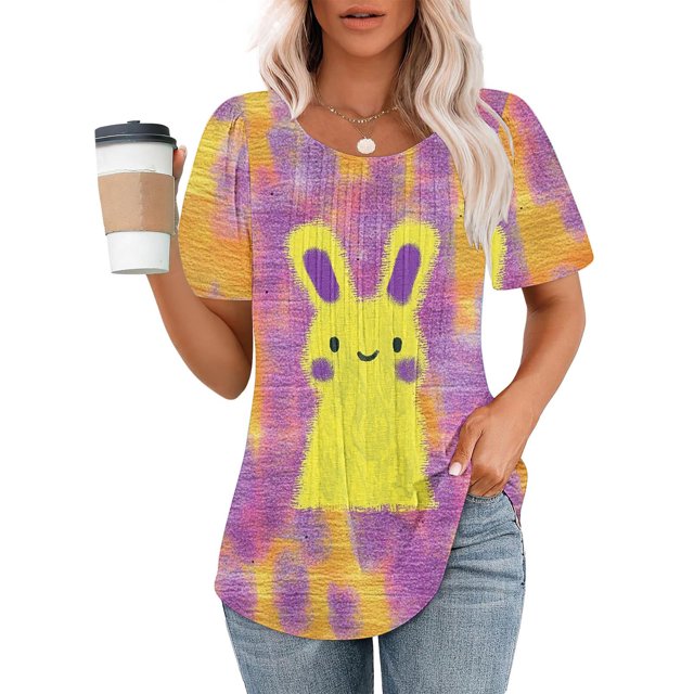 Xuyuer Happy Easter Family Matching Shirt Women Easter Sunday T-Shirt Cute Tie Dye Bunny Graphic Tee Holiday Short Sleeve Tops Funny Bunny T-Shirt Rabbit Graphic Tee Tops