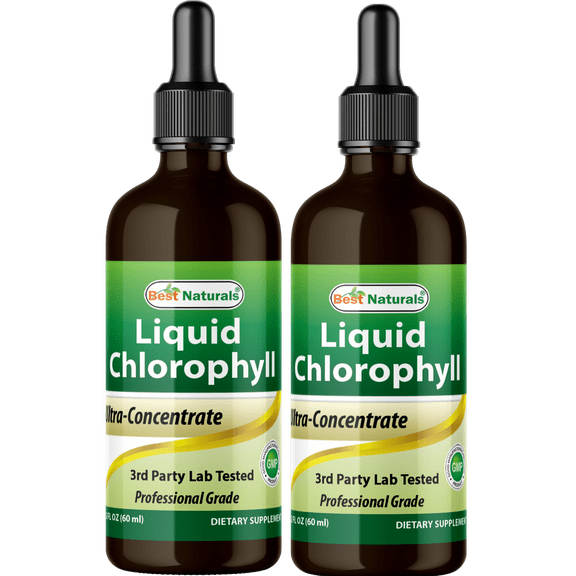 Best Naturals Liquid Chlorophyll Drops 50mg, Vegan Detox & Immune Support, 2 Pack, 2 fl oz Each