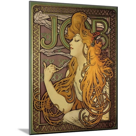 - Poster Advertising the Cigarette Paper Job by Alphonse Mucha Wood Mounted Print Wall Art