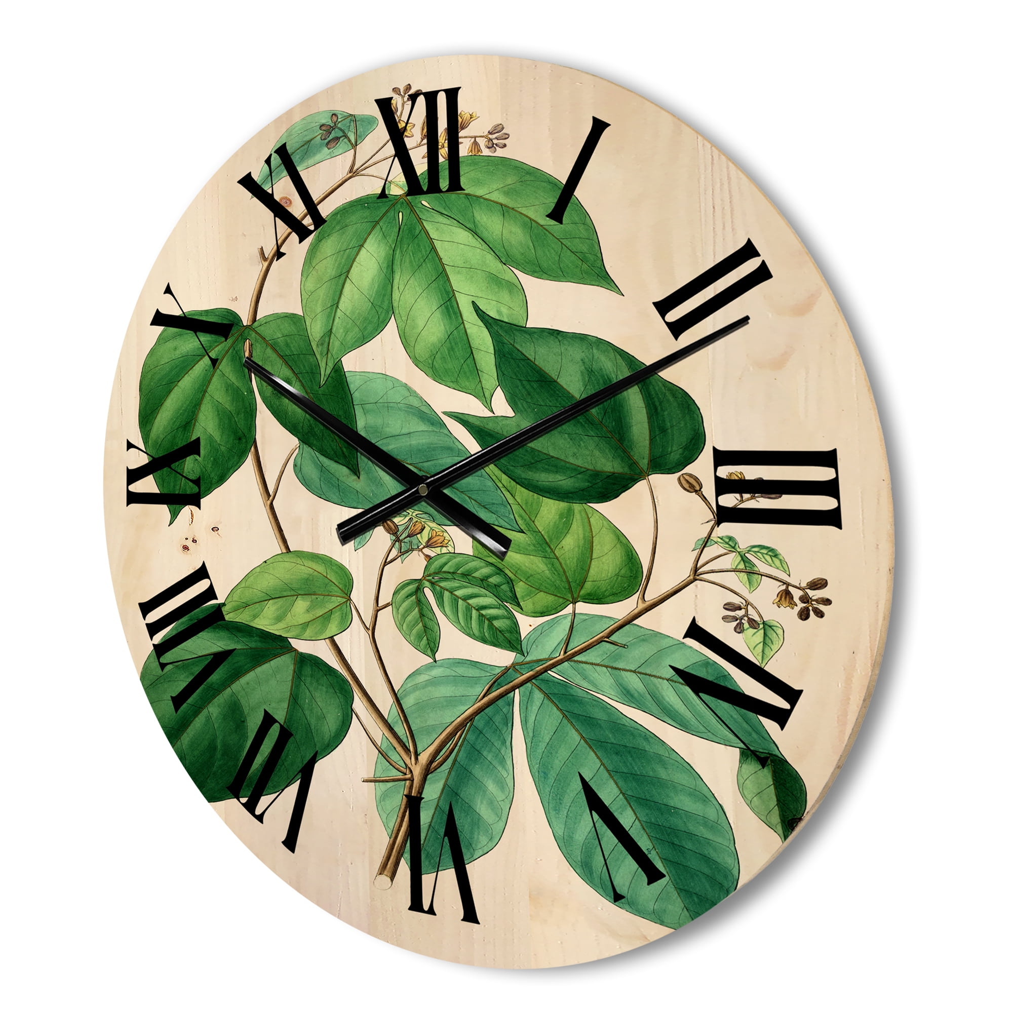 Designart 'Ancient Green Leaves Plants III' Traditional Wood Wall Clock