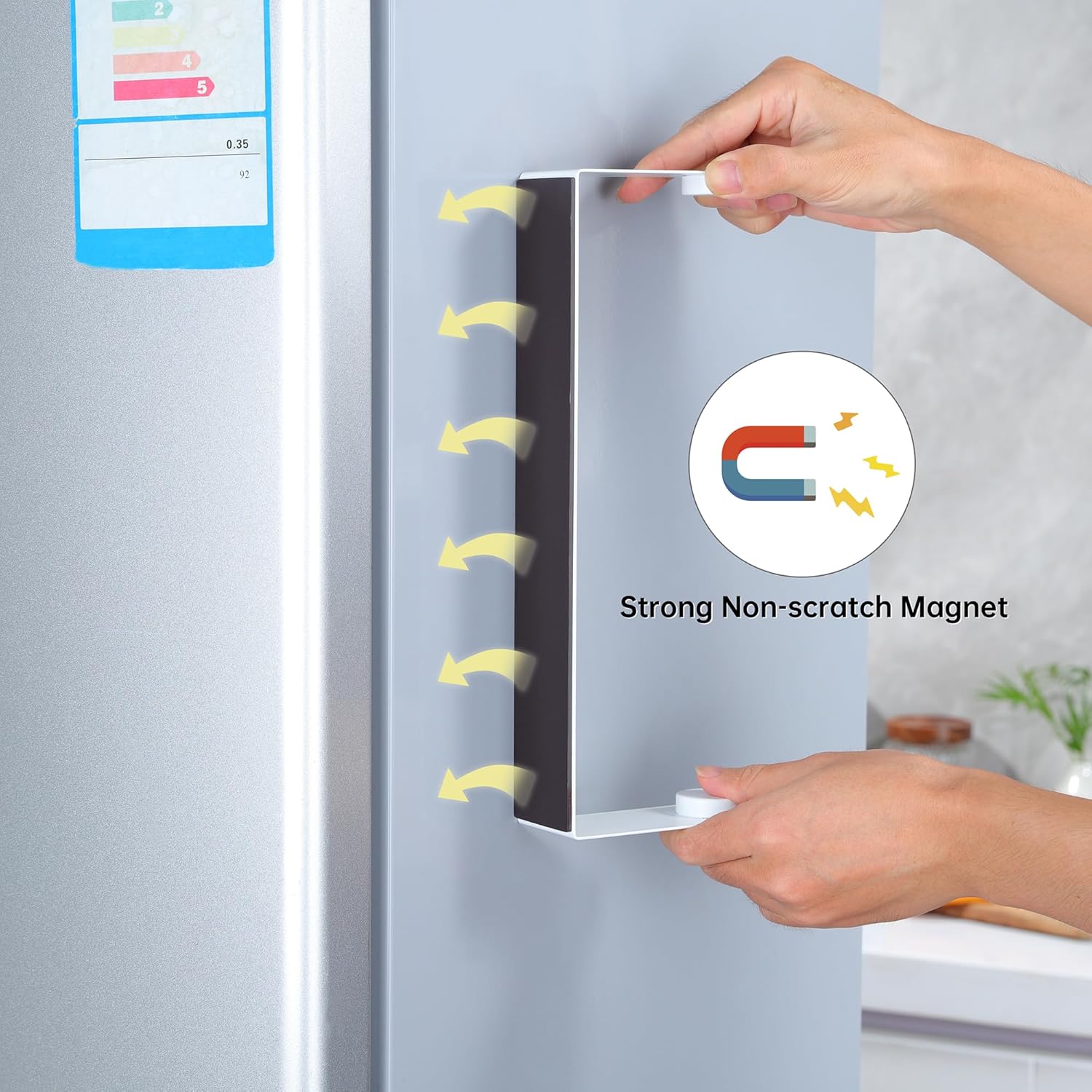 RGHJAR-Magnetic Paper Towel Holder - Multifunctional White Paper Towel Rack with Strong Magnetic Fit Most Size Paper Towels for Refrigerator, Rv, Garage, BBQ