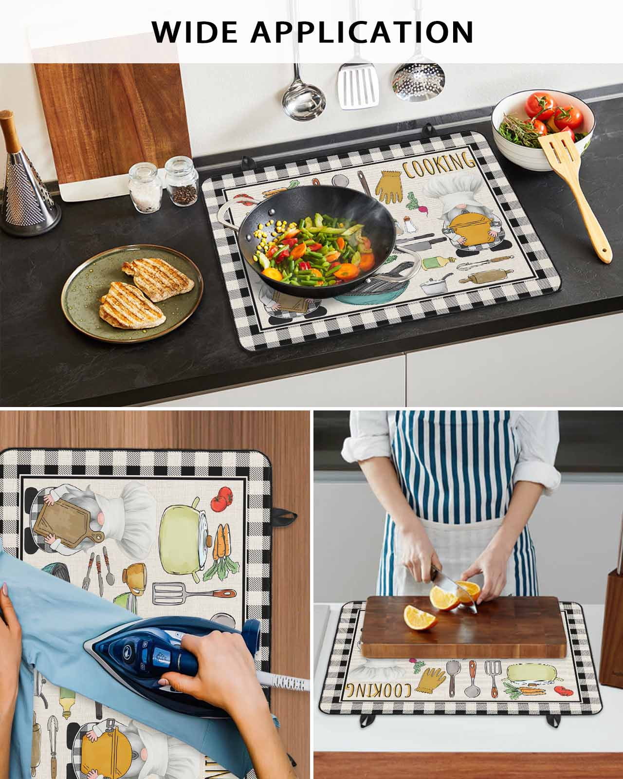 Large Induction Cooktop Protector Mat Kitchenware Gnomes Stove Top Covers for Electric Stove, Kitchen Cooking Tool Retro Plaid Decorative Stove Burner Cover Mats, Glass Top Stove Cover