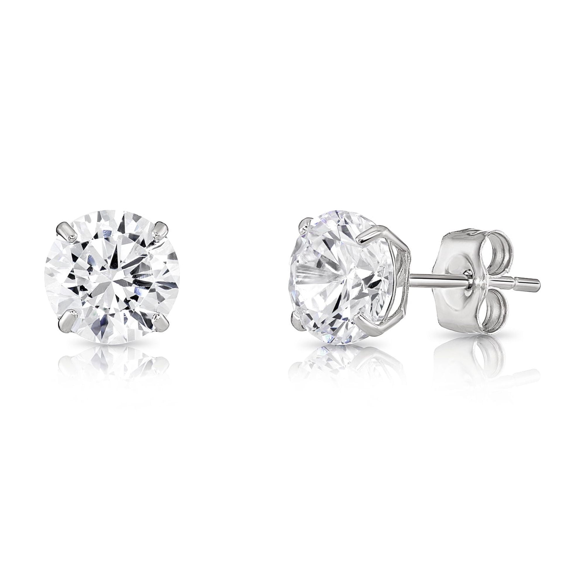 Tilo Jewelry 10K White Gold Solitaire Round CZ Stud Post Earrings with Secure Push-backs | 6mm | Classic Everyday Earrings | Women, Men, Unisex