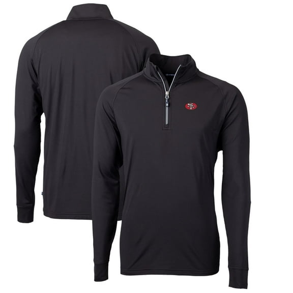 Men's Cutter & Buck Black San Francisco 49ers Adapt Eco Knit Stretch Recycled Quarter-Zip Throwback Pullover Top