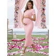 thumbnail image 2 of DARING DIVA Women's Soft Bodycon Midi Side Ruched Ribbed Maternity Dress M Pink, 2 of 8